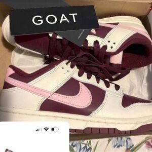 Nike Pink, Maroon and White Dunk Low’s